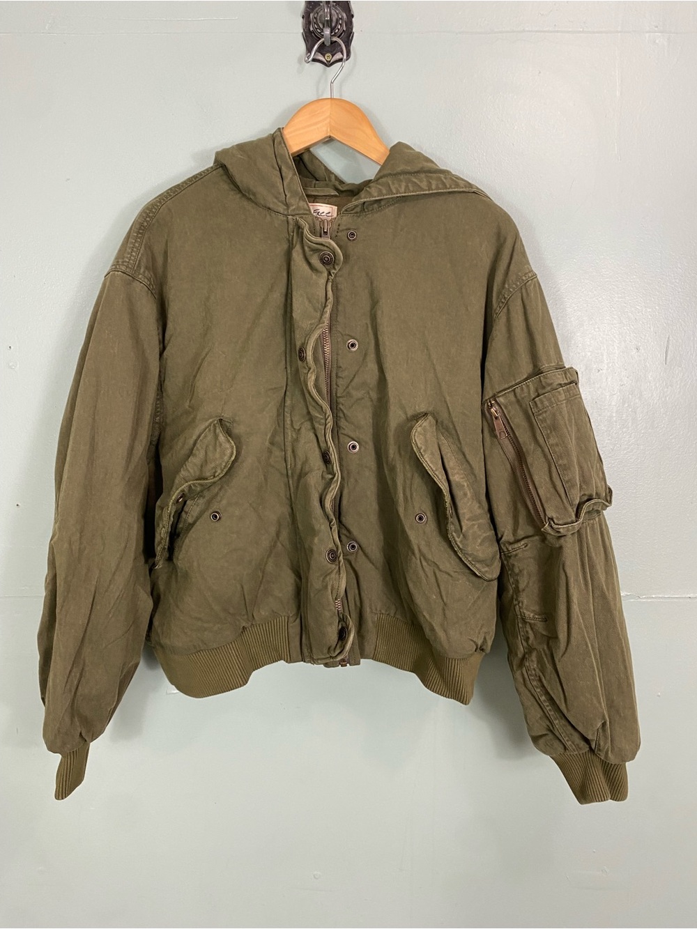 Free People Landers Bomber Jacket Green Zip Up Size Medium